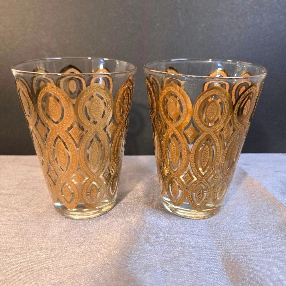 Vintage Culver Hollywood Regency Double Old Fashion Glasses (Set of‎ 2)